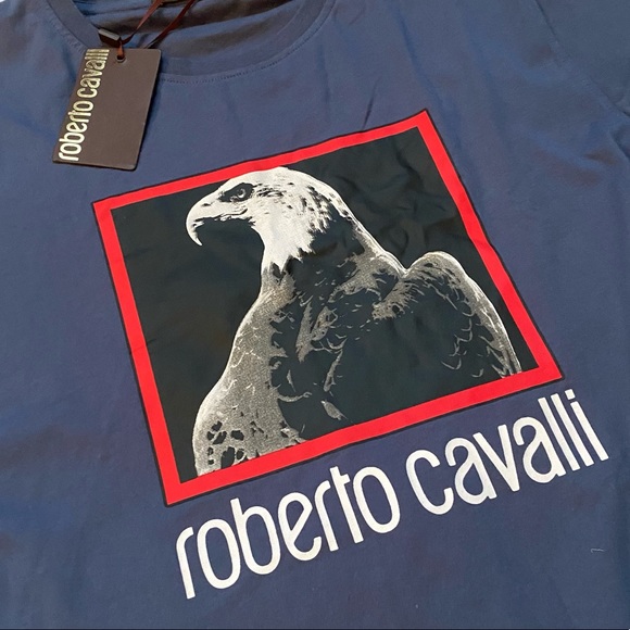 ROBERTO CAVALLI Men’s Eagle Head T-Shirt in Blue - Picture 2 of 9